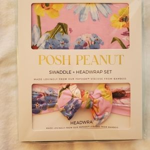 NIB Posh Peanut Pink Floral Swaddle and Headwrap Set Brand New In Box!
